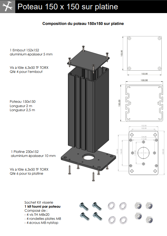 Poteau 150 X 150 sur platine Etape 1 poteau 150 platine.png