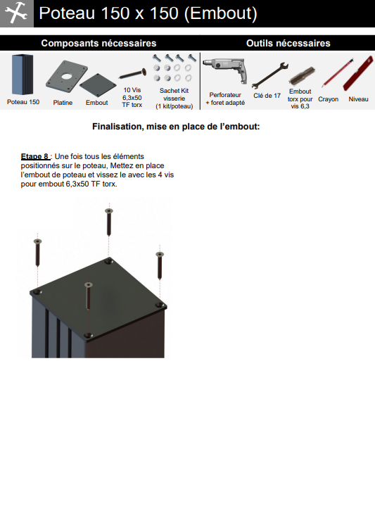 Poteau 150 X 150 sur platine Etape 13 poteau 150 platine.png